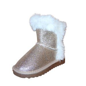 Girls Toddler Sparkly Gold Winter Boots Fuzzy Fashionable Snow Boot Kids Size 8